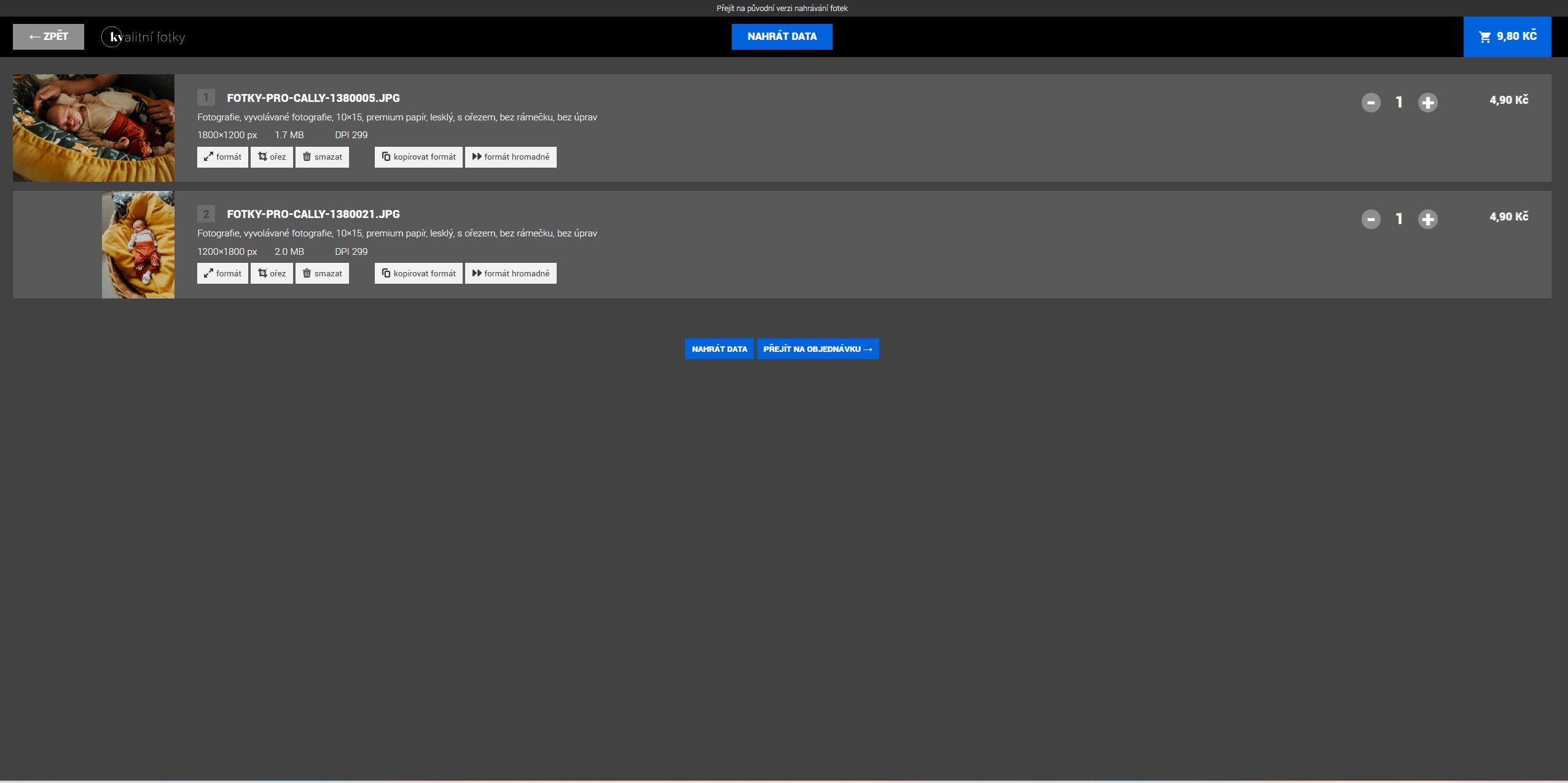Ukázka editoru - rekapitulace objednávky