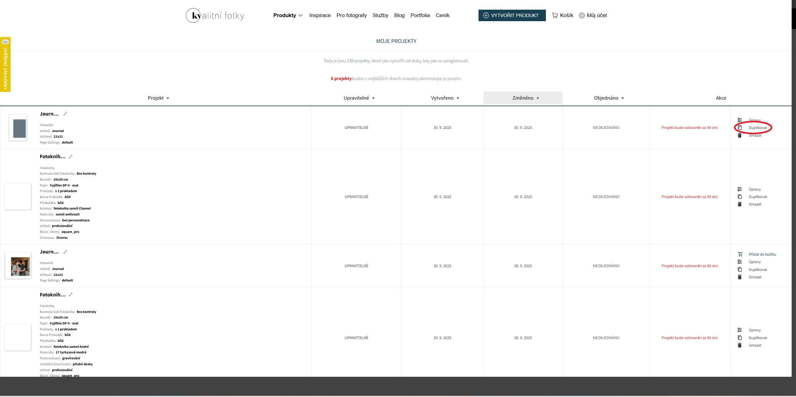 Duplikovat projekt v editoru